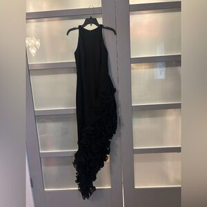 Aqua Black Asymmetrical Ruffle Dress